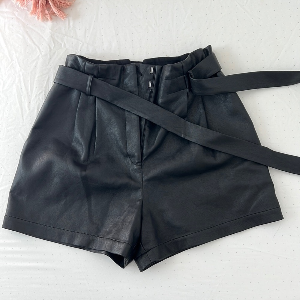 High waisted leather shorts